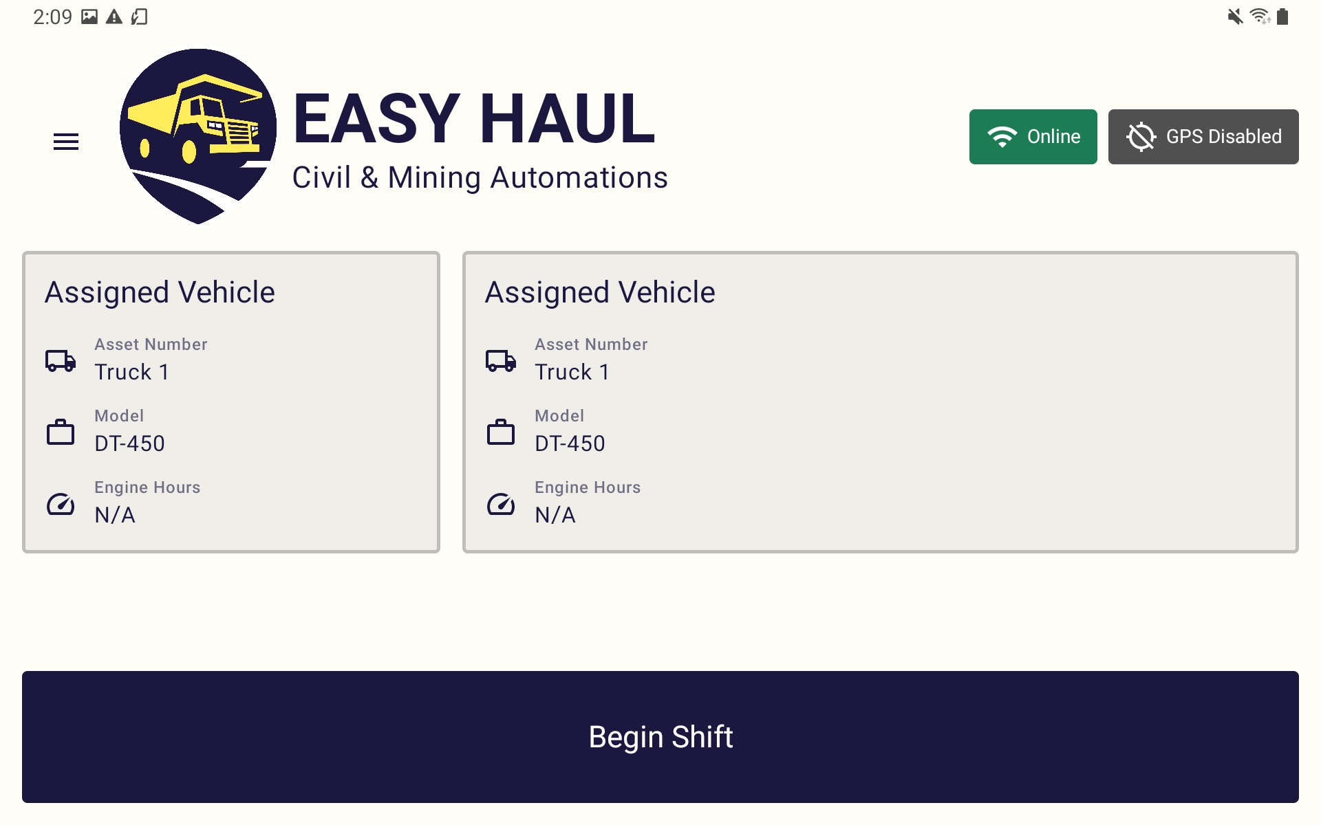Easy Haul running on rugged tablet